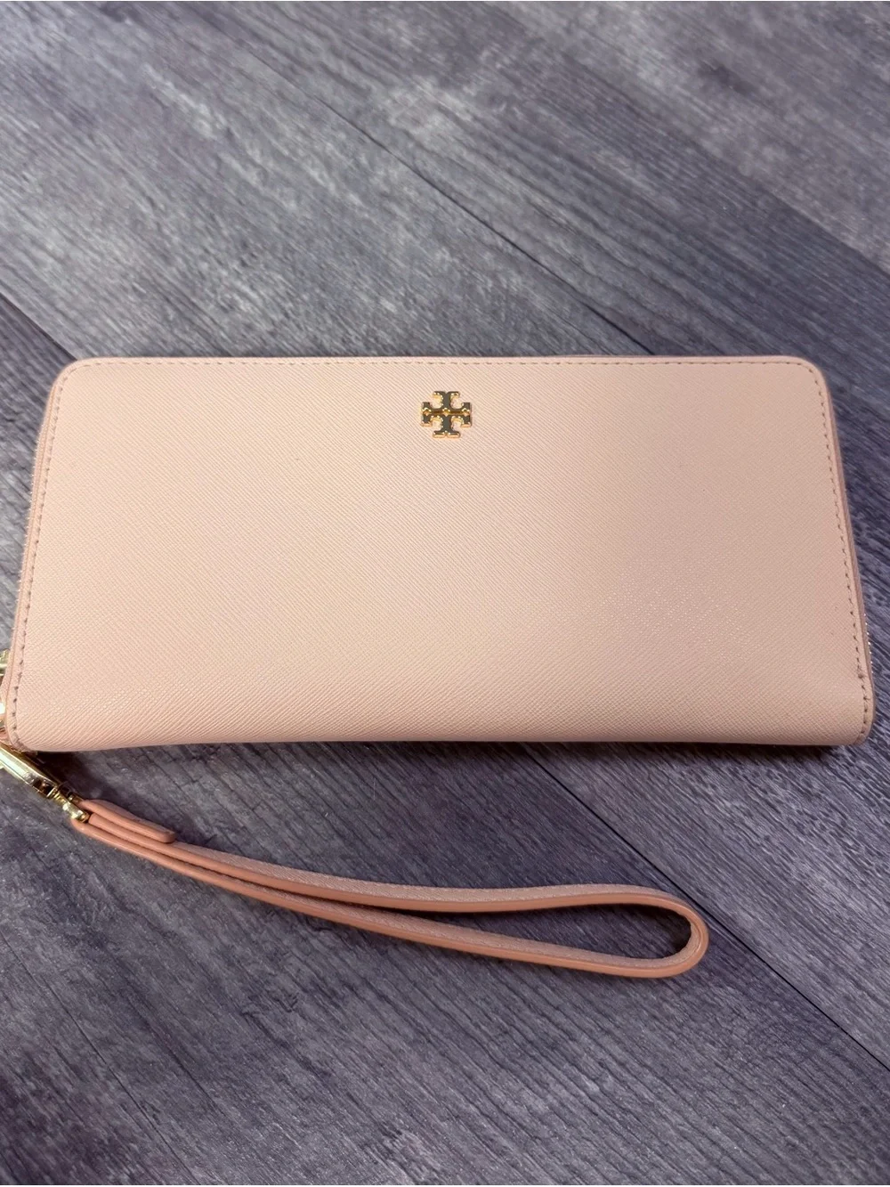 Tory Burch Powder Pink Saffiano Wristlet Wallet with Matching Pouch